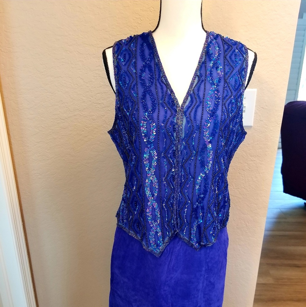 Vest, Blue Shear, Beaded & Sequined, NWT